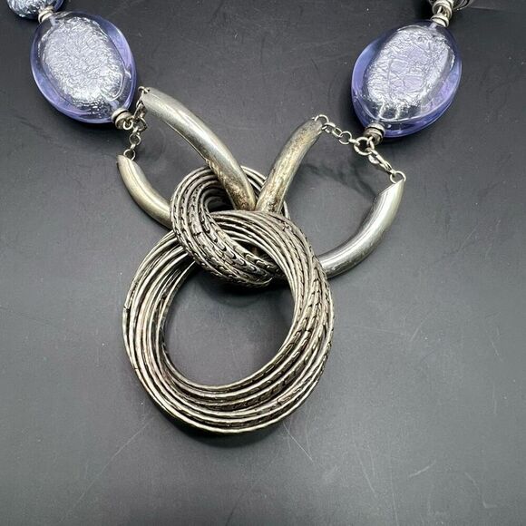 Premier Design Chunky Statement Necklace Silverstone / Purple Beads Bib Classic - Picture 5 of 6